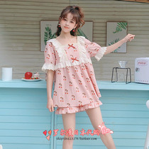 soft honeys pure cotton pyjamas lady short sleeve suit printed cute princess wind sleeping skirt home dress