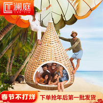 Bird cage bed net red rattan bird cage bed outdoor swing homestay hanging creative sun protection double leisure bird nest bed