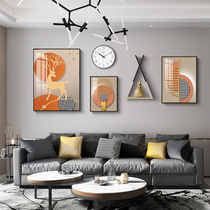 Light extravagant aluminum alloy crystal porcelain painting living room simple to decorate solid wood shelve modern background photo frame photo wall composition