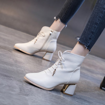 High heels children 2021 new autumn and winter wild English rough heel shoes Martin short boots beige