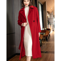 Brahma red one-sided water corrugated cashmere coat women 2021 autumn and winter New long woolen coat women