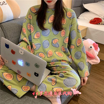 Japan Soft Honeys Cute Bull Oil Fruits Printed Loose Sleeping Suit Home Suit Womens Spring Autumn Winter