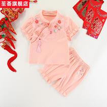 Lihui Chinese style Tang suit girls summer clothes baby childrens clothes thin section female baby summer Hanfu short-sleeved catch Zhou dress