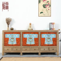 New Chinese weathered log sketching hand-painted dining side cabinet Xuan Guan Cabinet Locker locker Hallway Partition Cabinet display