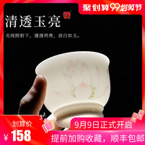 Dehua white porcelain goat Jade Tea Cup single cup pure hand-painted Lotus Master Cup kung fu tea set large ceramic cup