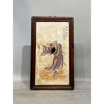 Huanghuali old frame inlaid porcelain plate painting pure hand-painted pastel Zhong Kui to exorcise evil hanging screen-AD3870