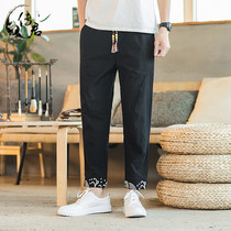 Spring Chinese style linen casual pants men 2019 new cotton and hemp trousers sports slim straight small feet pants tide