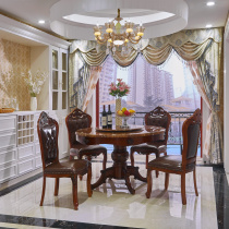 European marble dining table solid wood dining table solid wood dining table and chair combination turntable round table European dining table and chairs