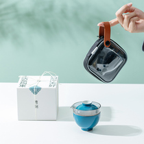Taofu bunch carved travel tea set single pot one Cup carry bag set high grade small outdoor portable set
