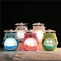 Net red sand small fan mini new charging summer liquid desktop electric fan light dormitory with night light