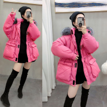 Gross collar rose red cashew waist thickened with cap down jacket Europe station Winter womens clothing 2021 new Eurostock