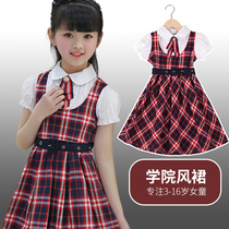 Child star sparkling summer dress 2021 new girl dress child plaid skirt college style short sleeve princess dress