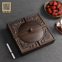 Chinese style solid wood ashtray creative personality trend Ebony wooden household living room European style retro with cover anti-fly ash