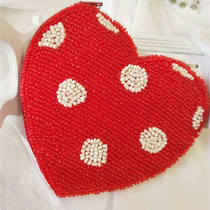  Vibrato net red coin purse handmade beaded beaded coin card bag fresh love plaid dot small small wallet female