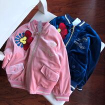 Golden Velvet girl baby spring coat loose embroidered jacket-20 2 26