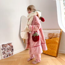 Childrens coral velvet pajamas autumn and winter girls flannel girl home clothing set thick child shape long