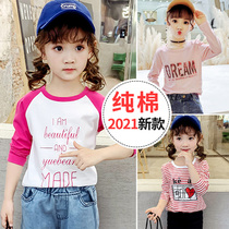 Girls  long-sleeved t-shirt childrens spring and summer 2021 new cotton foreign style base shirt thin section in the tide of childrens tops