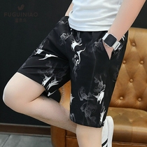 Summer Men Shorts 50% Pants Loose Tide Cards Casual Print Outside Wearing Trendy Ice Silk Beach Pants Breathable Pants