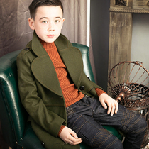 Leven Jubilee Children Dress Spring Autumn Winter 2022 Boy Yinglun Double Row Buckle Partial Thickness Wool Coat Big Coat Teenager