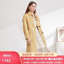 Three-color 2020 winter womens vintage hornbutton double-sided tweed coat wool medium-length coat D048005D00