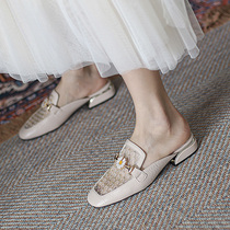 Half Slippers Women Summer Wear 2022 New Baotou in heel coarse heel net red fashion Lazy People Cool Tug Half Toi Shoes