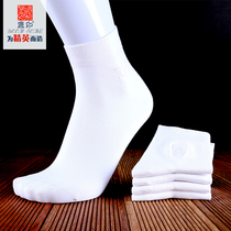 Deer Print Embroidered Pure White Casual Leather Shoes Socks Deodorant Cotton Socks Male Socks Slim Middle Cylinder White Socks Men Business Socks