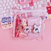 Korean ins style cute cartoon girl storage bag pvc transparent waterproof coin wallet cosmetic bag simple pen bag