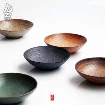 Nine earth handmade household dish plate Coarse pottery dish plate Japanese dish plate Japanese tableware creative dish set plate rice bowl