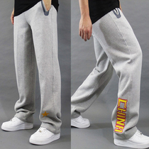 Plus velvet sweatpants mens China trousers autumn and winter knitted straight casual pants loose basketball pants warm pants