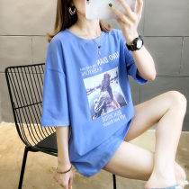 Large size womens T-shirt short sleeve summer 2021 New Korean fat mm loose slim belly belly hem half sleeve top