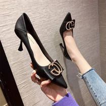 High heels women with 2021 Spring and Autumn new versatile work shoes socialite French shallow soft leather pointed shoes