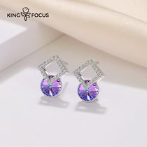 Geometric crystal new earrings 2020 new trend high-grade explosion of models niche sterling silver French net red earrings