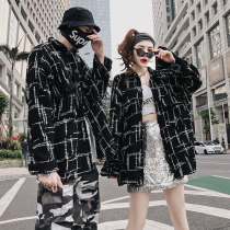 2019 autumn and winter national tide black and white plaid wool shirt Men and women hip-hop loose oversize shirt couple jacket
