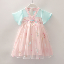 Korean children's Hanfu summer girl super fairy skirt Chinese style little girl retro chiffon dress Tang dress