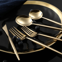 Net red eat steak knife and fork spoon West tableware plate set ins Wind three-piece household 304 stainless steel high-grade gold