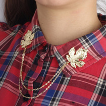 0 European and American new pieces of Maple Leaf alloy leaf tassel pin chain collar pin clothing ornaments female brooch jewelry