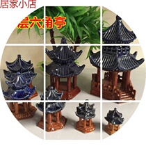 Bonsai accessories Rockery water stone ornaments Running water fountain decoration Fish tank Aquarium water feature Double gazebo