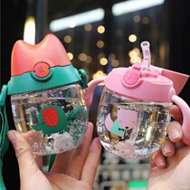 Imported Tritan material baby drink cup childrens water cup plastic with straw kindergarten school drink cup dual use