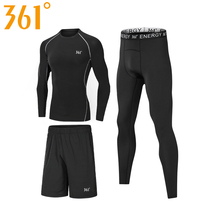 361-degree sports suit mens three sets of spring new long sleeves T-shirt shorts fitness clothes training speed dry running clothes