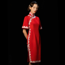  Red hall toast dress cheongsam wedding dress Chinese style bride red 2021 new silk wedding Chao Si Mu