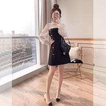 Womens fashion New temperament goddess fan trend 2021 autumn wear waist long sleeve mesh gauze dress