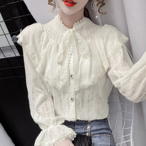 Long sleeve top women 2020 lace base shirt Women autumn fashion bow shirt with chiffon top