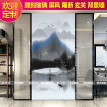 Art glass TV background wall Landscape painting partition screen Entrance living room Modern simple new Central European technology
