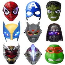 Halloween mask children Spider-Man Iron Man Hulk Superman Armor Warrior Glowing Mask Sword Shield