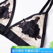 French ultra-thin bra Sexy embroidery lace mesh triangle cup without steel ring soft cup small chest thin underwear