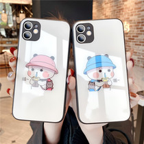 Apple 12 mobile phone shell fattening woman water iphone12pro transparent glass mini tide male and female lovers 12promax net red cartoon bear iphone12 full bag mirror