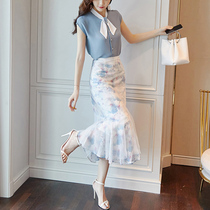 Japanese women's summer new skirt set temperament goddess dress elegant two-piece fishtail skirt