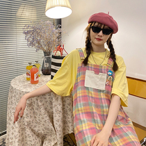 Clear Barn Ex-gratia Braces Skirt Woman Summer 2021 New Mid-Length Plaid Retro 100 Hitch Student Dress