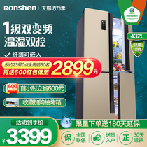 Rongsheng 432 liters cross four-door refrigerator household door slim air-cooled frost-free first-class frequency conversion official