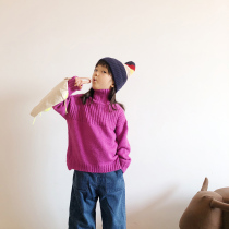 Pear small leisure childrens clothing girls winter solid color high neck pullover sweater childrens sweater E84A1641
